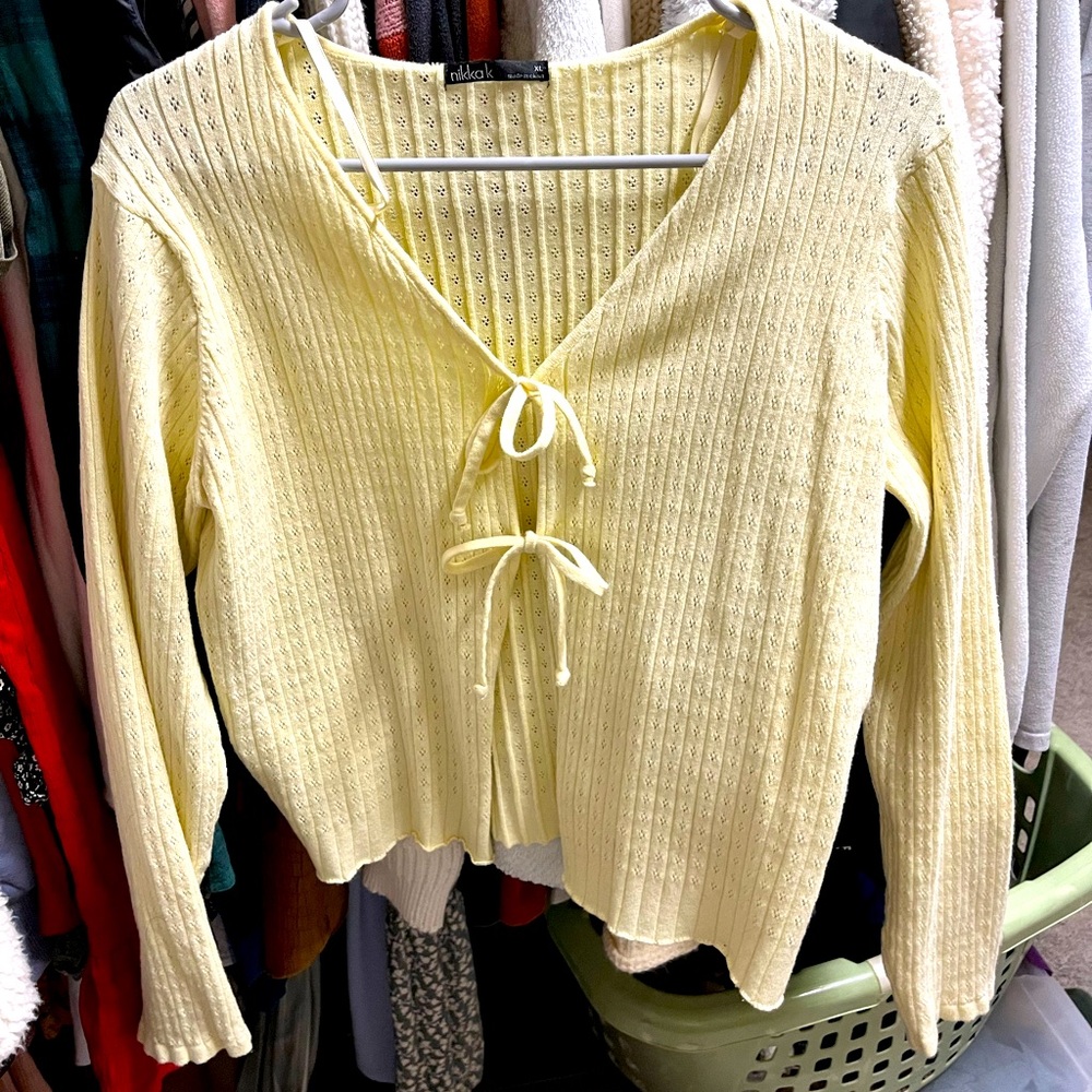 Yellow Tie Front Sweater